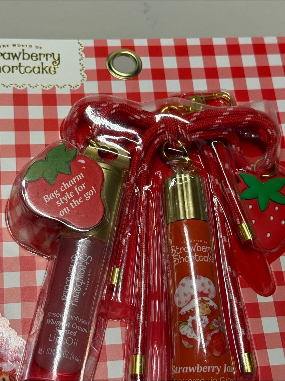 Strawberry Shortcake Lip Gloss And Oil Key Chain Charms Bow Scented